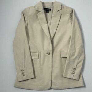 Rachel Zoe Women's XS Corduroy Blazer Jacket Long Sleeve Gold Button Beige